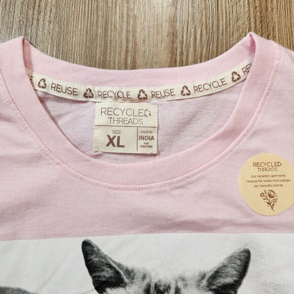 🔹️Recycled Threads Pink "Don't Be Shady" Cool Cat Crop Top XLarge - Picture 3 of 6